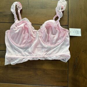 Auden Lace & Mesh Corset Bra Bralette Lingerie Underwire Stretch Sheer Pink M